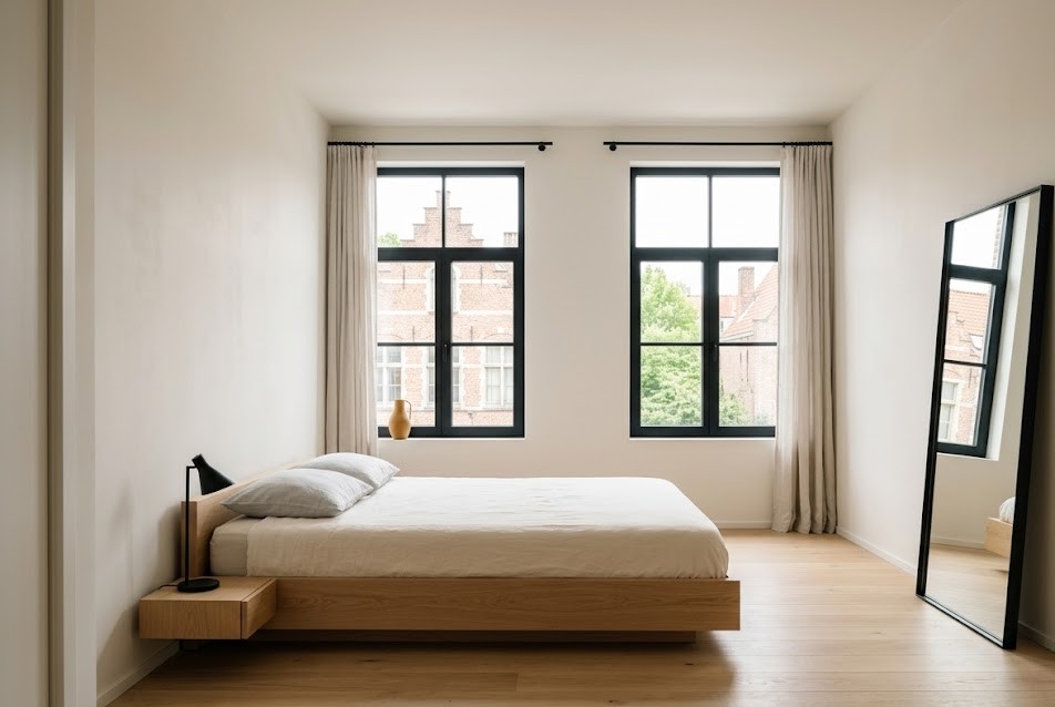 Minimalistisch ingerichte slaapkamer in gerenoveerde woning, illustratief bij woonrenovatie via Mijn VerbouwLening